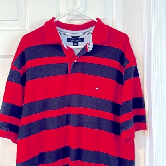 Men’s Tommy Hilfiger Red & Blue Stripe Short Sleeve Rugby Polo Size XL - Picture 3 of 6